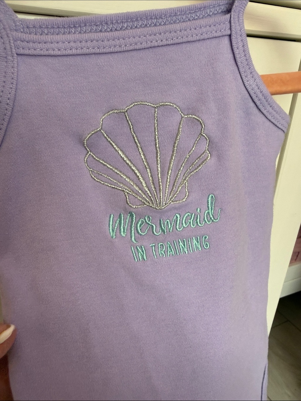 Girls Mermaid Themed Tank One-Piece Bodysuits - Mint, Pink, Lavender, White - Picture 8 of 8